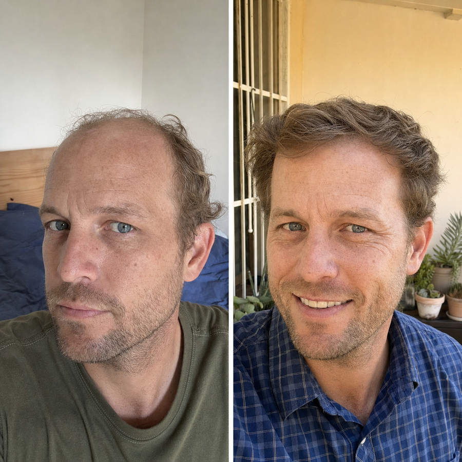 "The cap was hiding a lot. Started using Batana oil and after about 2 months I can actually wear my cap pushed back without feeling embarrassed. Hairline is coming back strong."— Hendrik V., Cape Town ★★★★★